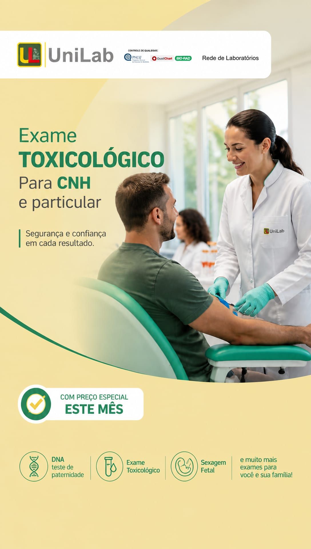 Exame toxicológico para CNH e particular com preço especial este mês