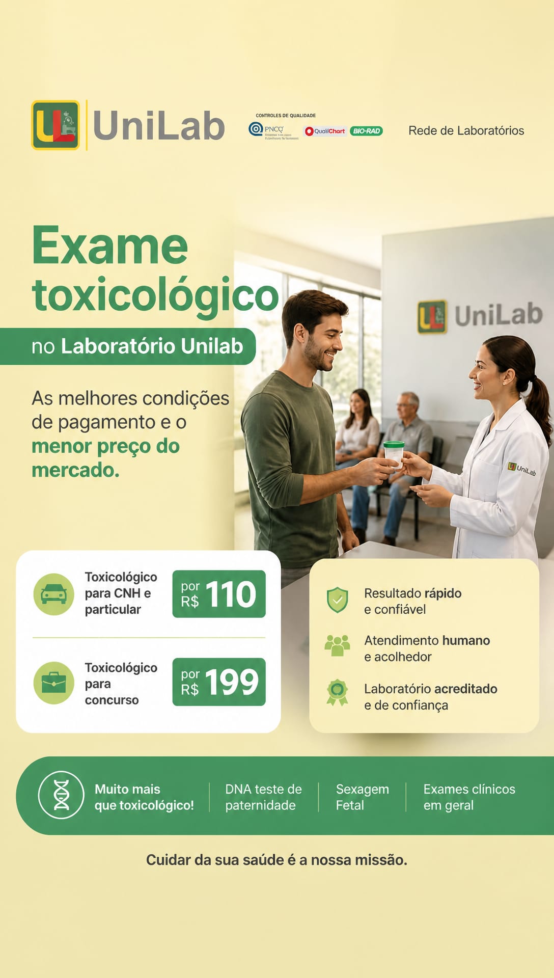 Exame toxicológico no UniLab: CNH, concursos e particular com o menor preço